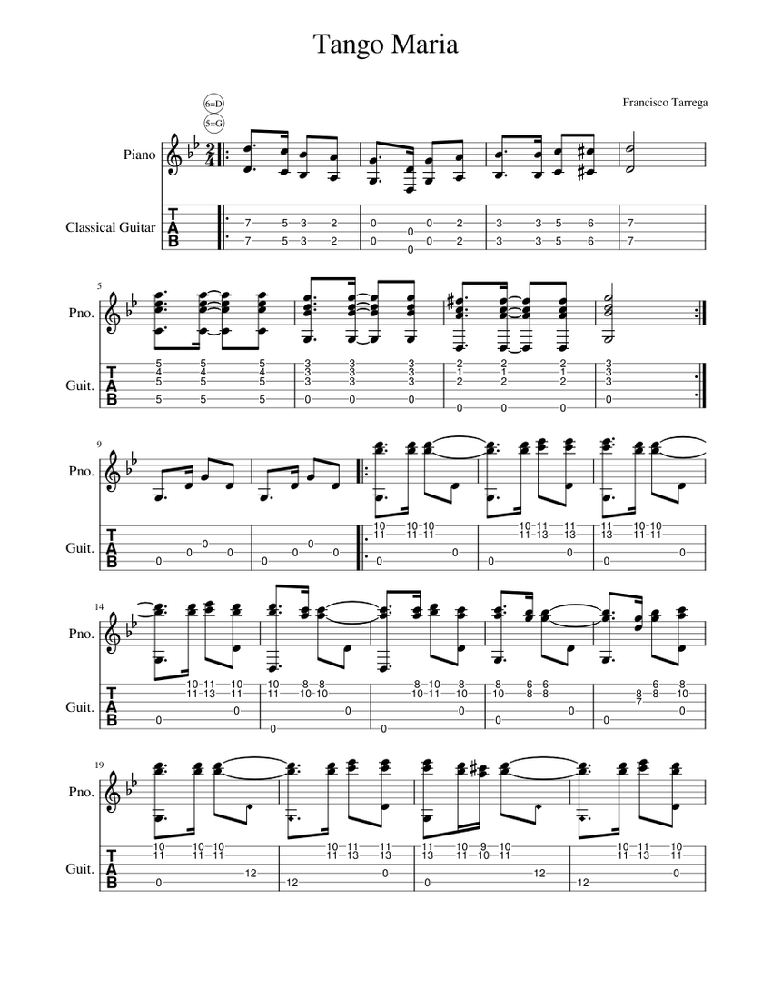 Tango Sheet Music and Tab for Piano, Guitar (Mixed Duet