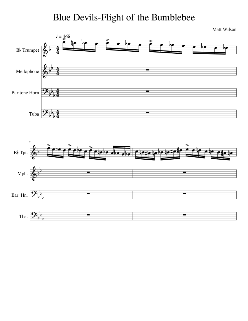 Blue Devils 2017 Flight of the Bumblebee Sheet music for Tuba Mellophone Trumpet in b flat Baritone horn Mixed Quartet Musescore