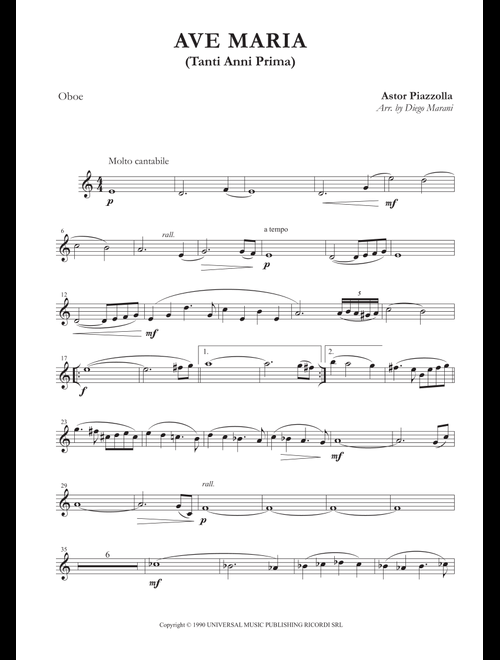 Ave Maria (Arr. Diego Marani) - Sacem (Oboe and Piano)