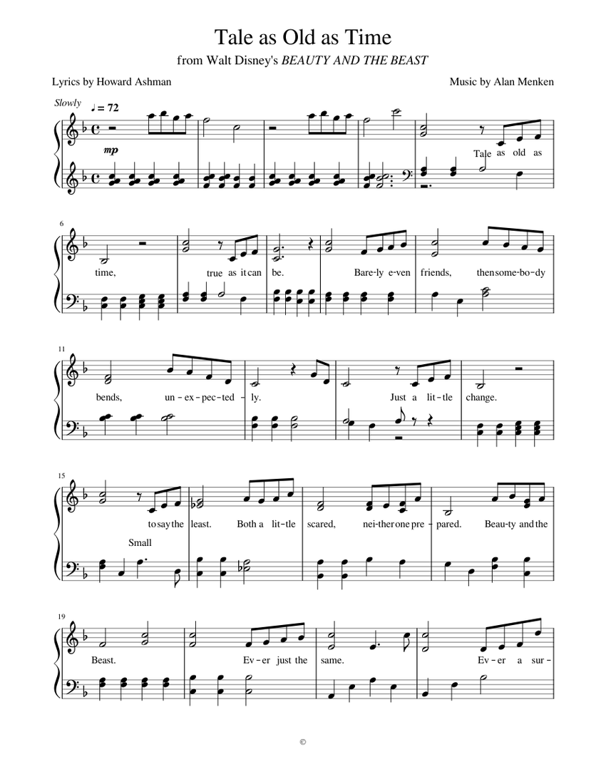 Tale as Old as Time Sheet music for Piano (Solo)