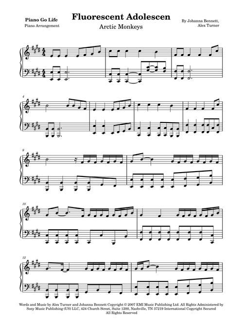 Fluorescent Adolescent (Arr. Piano Go Life) - Arctic Monkeys (Piano Solo)