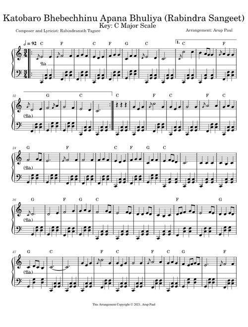 Katobaro Bhebechhinu Rabindra Sangeet Piano Solo Version Staff Notation by Arup Paul