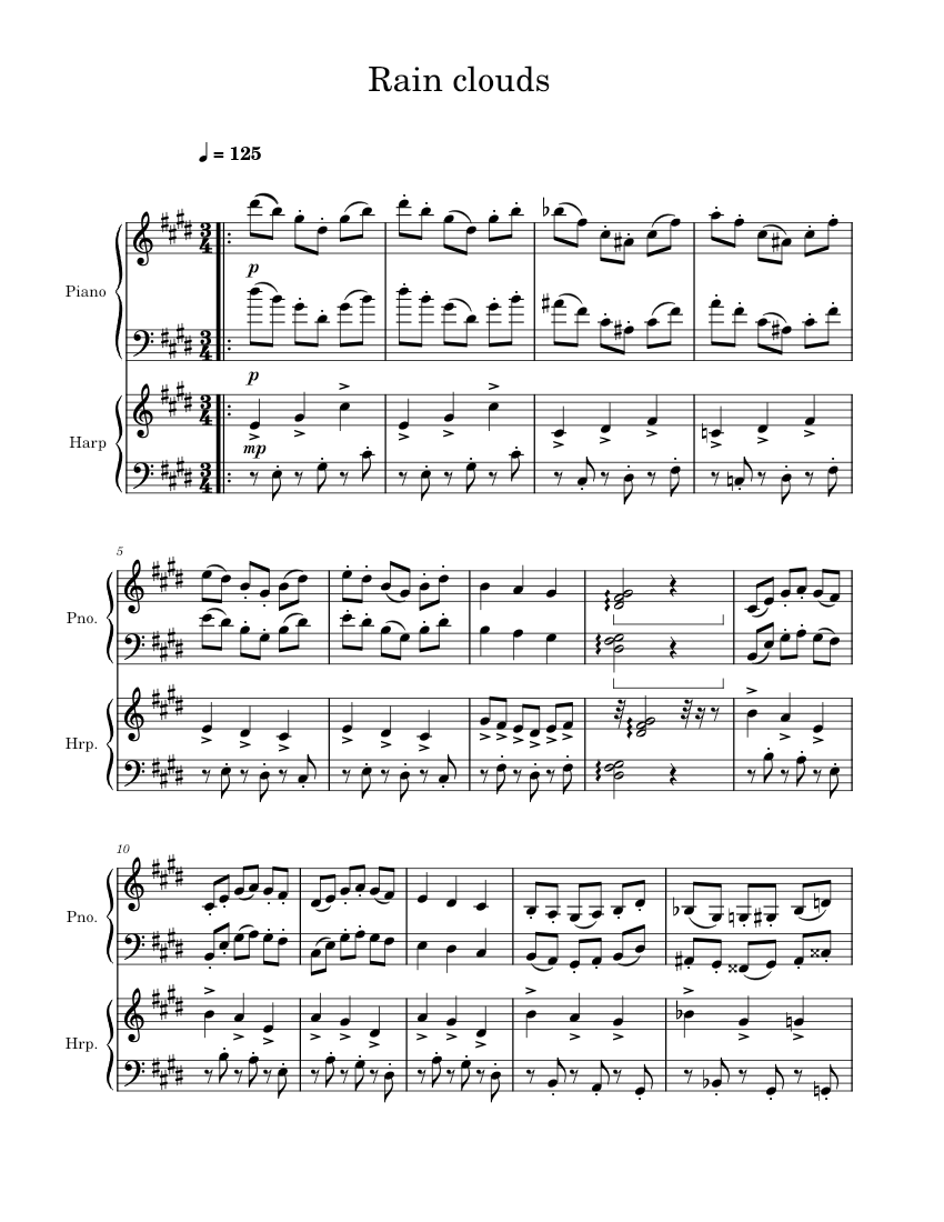 Rain clouds Sheet music for Piano, Harp (Mixed Duet) | Musescore.com