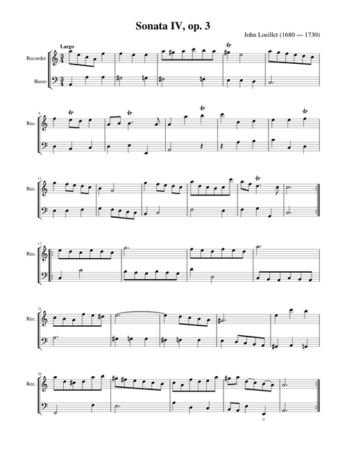 Sonata IV, op. 3 - Recorder Sonata in A minor - John Loeillet