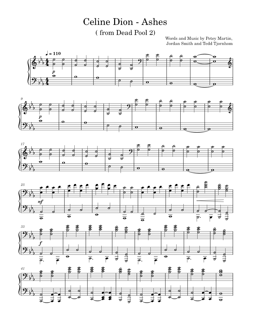 Ashes Celine Dion Sheet music for Piano Solo Easy Musescore