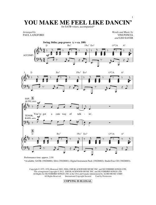You Make Me Feel Like Dancing (Arr. Paul Langford) - Leo Sayer, Vini Poncia (Choral, SATB)
