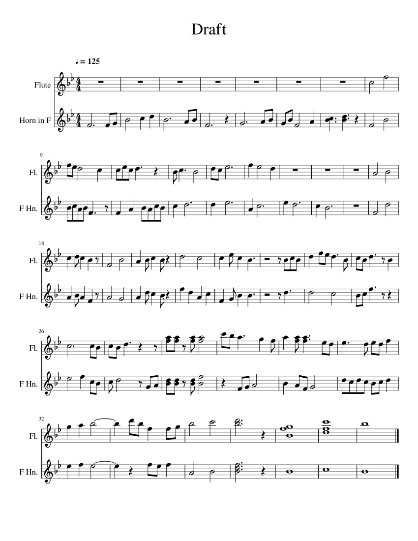 Draft Sheet music for Flute, French horn (Mixed Duet)