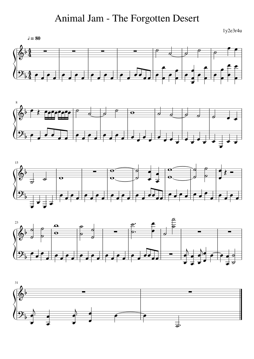 Animal Jam The Forgotten Desert Sheet music for Piano (Solo) Animal Jam The Forgotten Desert Sheet music for Piano (Solo)