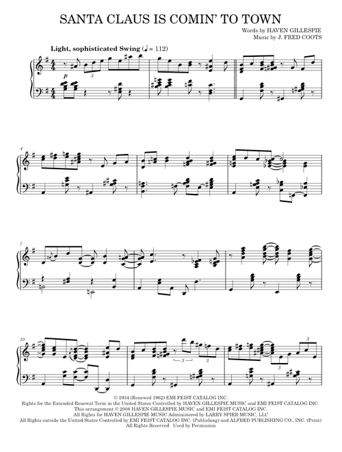 Santa Claus Is Comin' To Town - J. Fred Coots (Piano Solo)