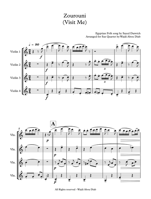 Zourouni (Arabic Song) - Saxophone Quartet (Arr. Wajdi Abou Diab) - Sayed Darwich (Woodwind Ensemble)