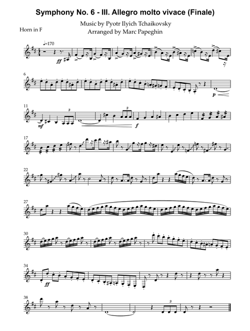 Symphony No. 6 - III. Allegro molto vivace (Finale) || French Horn Arrangement (Arr. Marc Papeghin) (French Horn Solo)