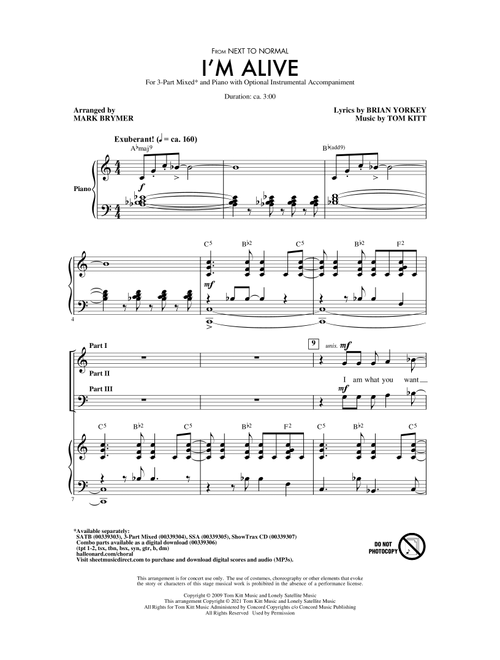 I'm Alive (from Next To Normal) (arr. Mark Brymer) - Brian Yorkey & Tom Kitt, Tom Kitt, Brian Yorkey (Choral, 3-Part Mixed)
