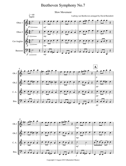 Beethoven Symphony No.7 (slow movement) for Double Reed Quartet (Arr. David Burndrett) - Ludwig van Beethoven (Woodwind Ensemble)