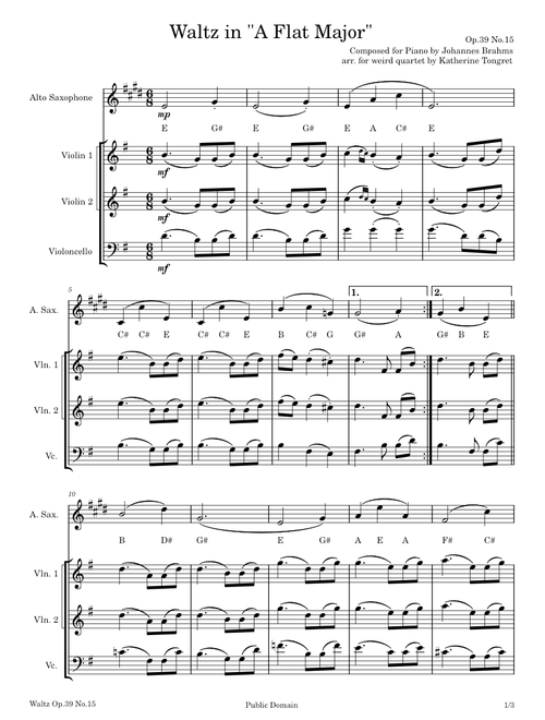 Brahms Waltz Op.39 No.15 for weird quartet