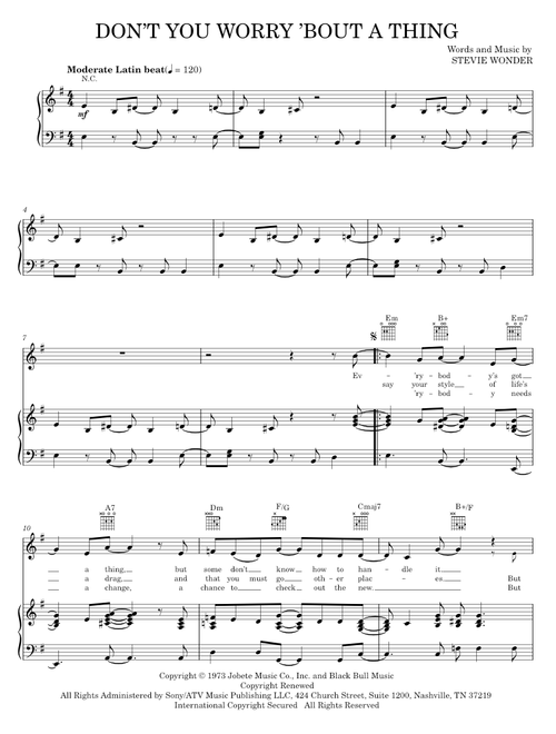 Don't you worry 'bout a thing - Stevie Wonder (Piano-Vocal-Guitar)