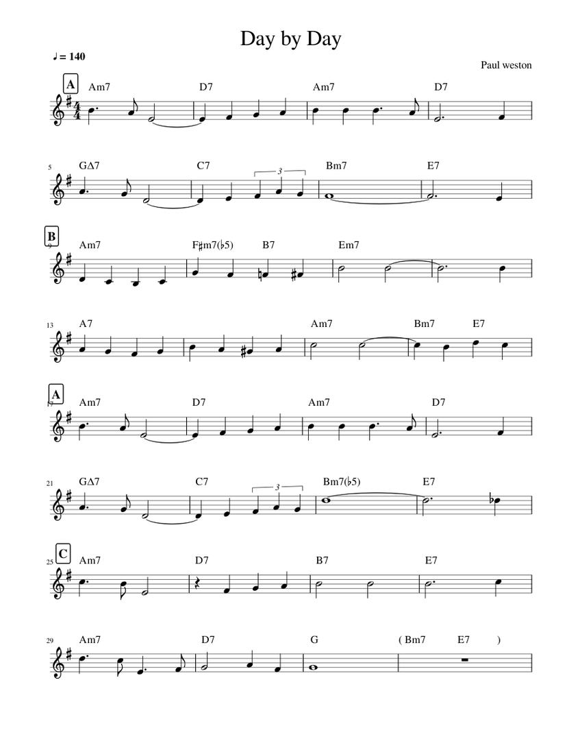 ディオ　ベスト・ヒット・スコア　バンド譜　DIO Day by Day Sheet Music with Chords for Piano (Solo) Easy