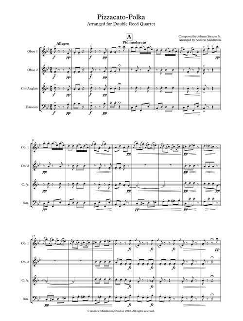 Pizzicato-Polka for Double Reed Quartet (Arr. Andrew Middleton) - Johann Strauss (Woodwind Ensemble)