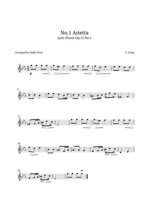 Arietta from Lyric Pieces Op.12 No.1 (Arr. André Nusa) - E Grieg (Flute Solo)
