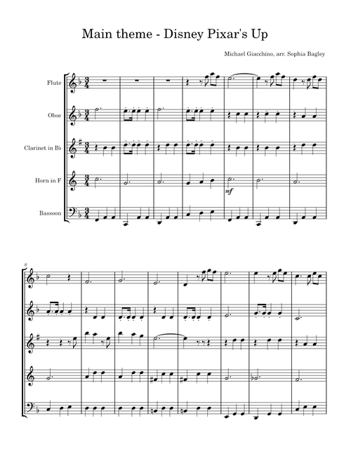 Disney Pixar's Up Main Theme for Wind Quintet