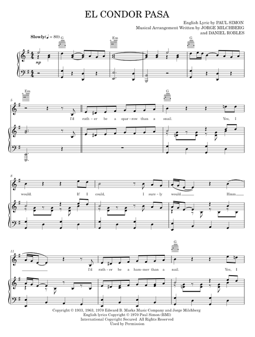 El Condor Pasa (If I Could) - Paul Simon, Simon & Garfunkel (Piano-Vocal-Guitar)