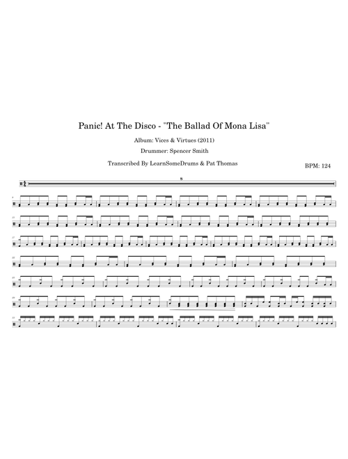 Panic! At the Disco - "The Ballad Of Mona Lisa" (Drum Score)