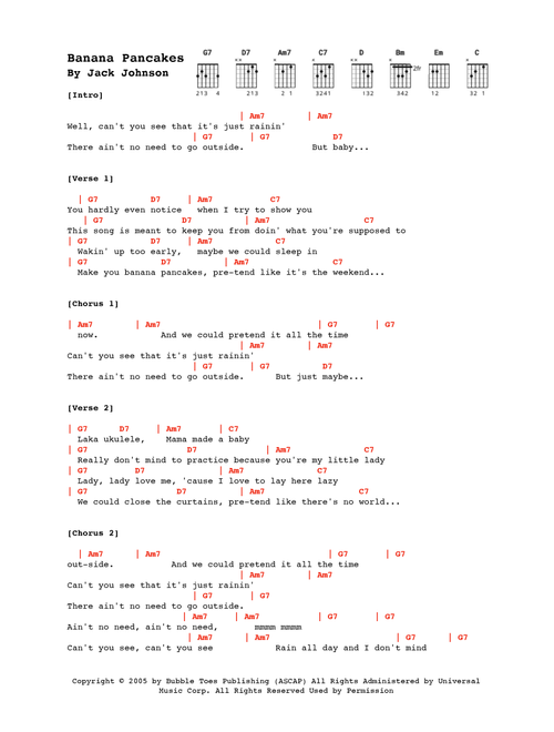 Banana Pancakes (Arr. Alex Davis) - Jack Johnson (Guitar Chords-Lyrics)