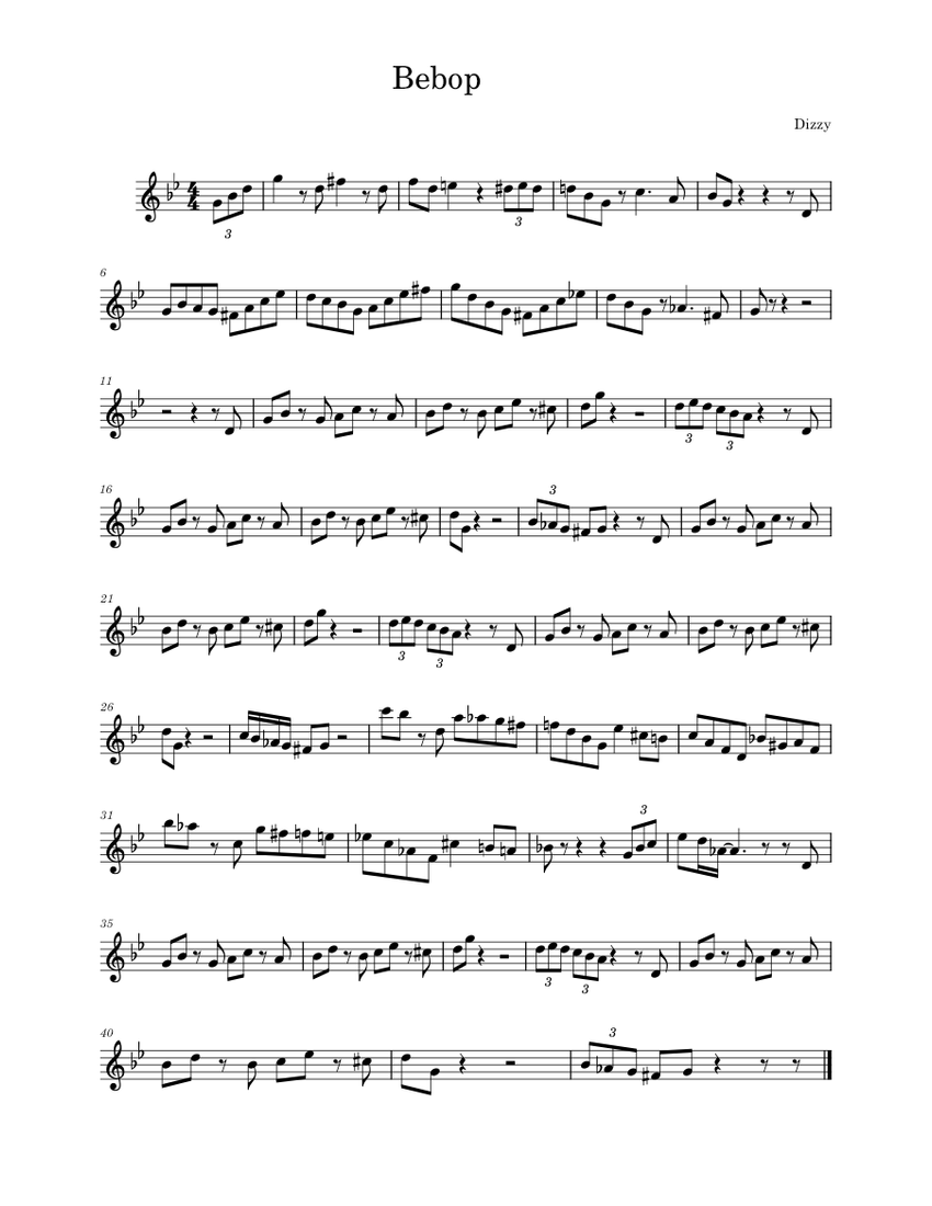 Bebop – Dizzy Gillespie Bebop Sheet Music for Trumpet in b-flat