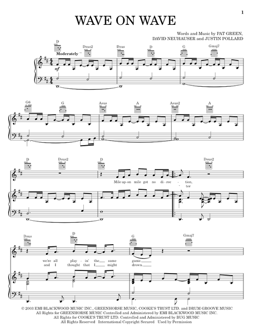 Wave On Wave - Pat Green (Piano-Vocal-Guitar)