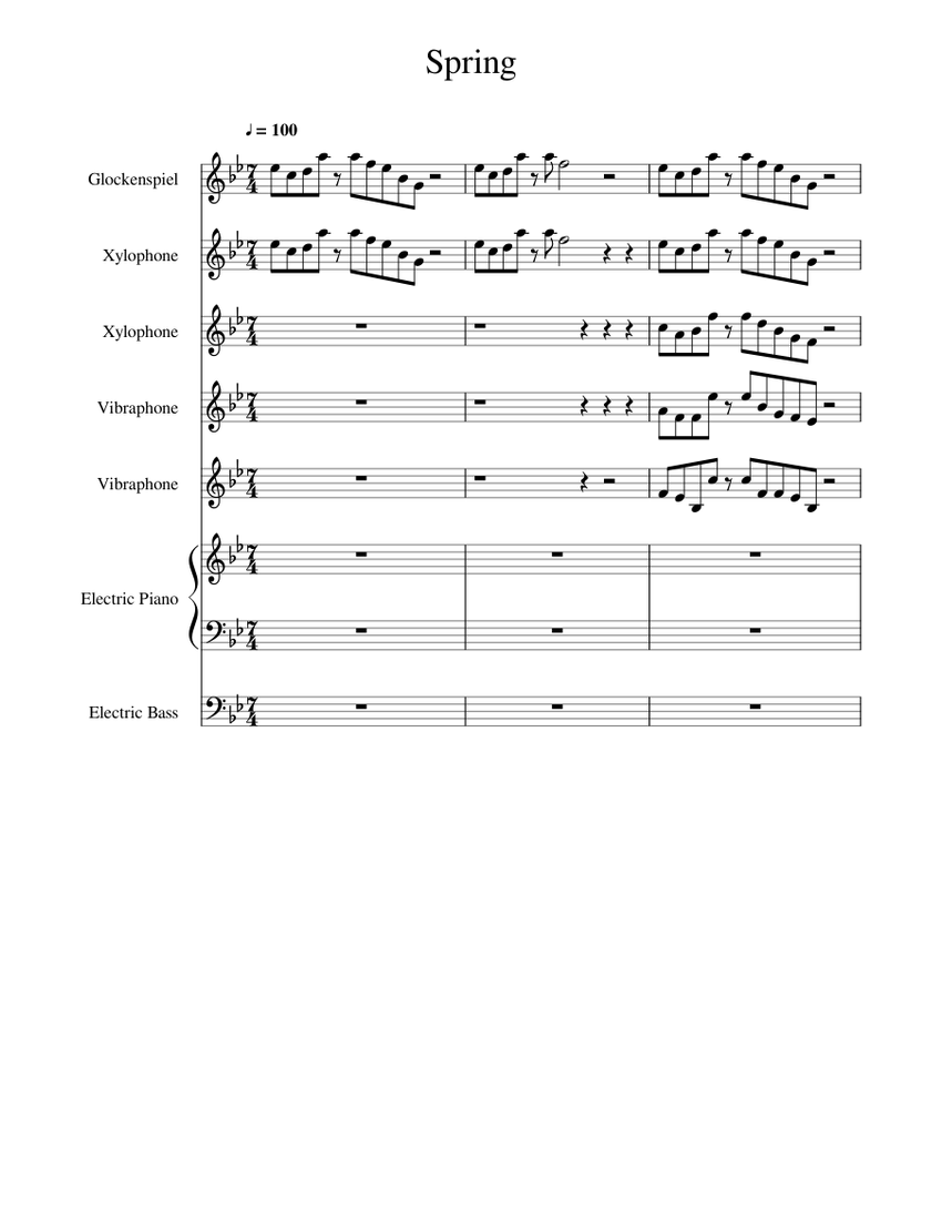 Spring Music Instruments Spring Sheet music for Piano, Vibraphone, Glockenspiel, Bass guitar ...