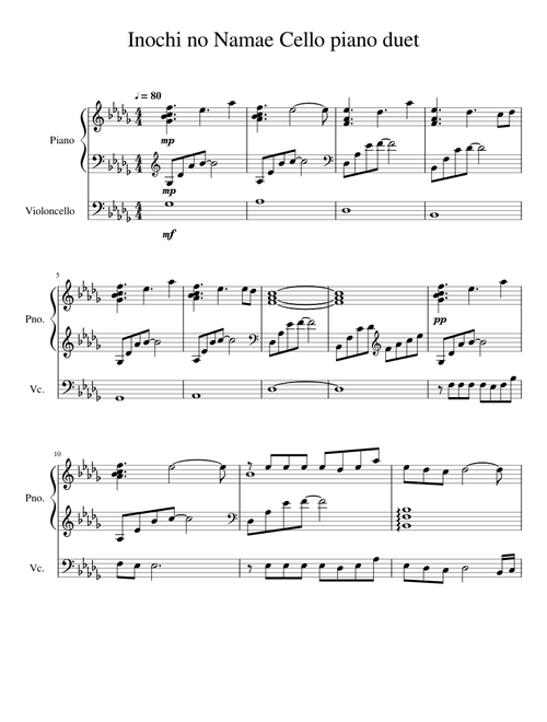 Inochi no Namae-Cello/piano duet