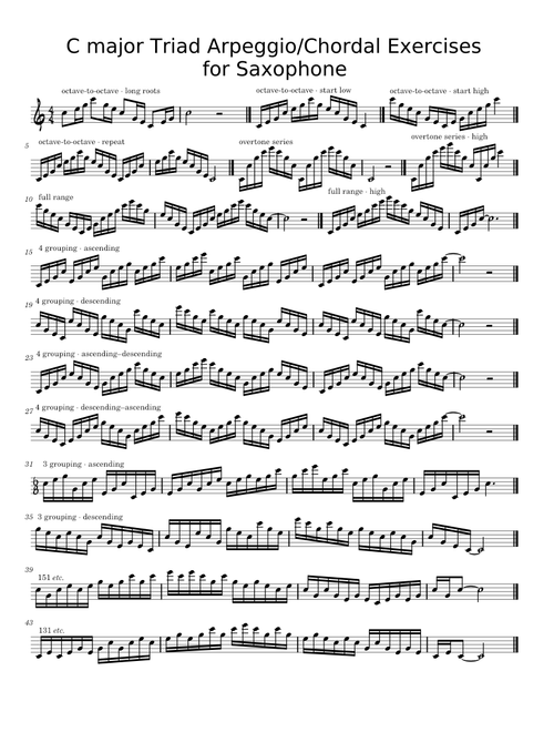 C major Triad Arpeggio/Chordal Exercises  for Saxophone
