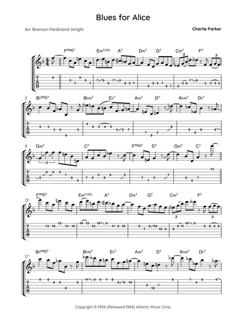 Blues For Alice (Arr. Bronson Ferdinand Wright) - Charlie Parker (Guitar Tab)