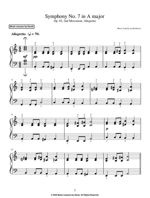 Symphony No. 7 in A major (EASY PIANO) Op. 92, 2nd Movement, Allegretto [Ludwig van Beethoven] (Arr. Darek) (Easy Piano)