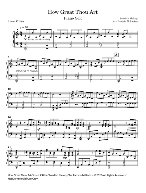 How Great Thou Art – Stuart K. HINE - Arr Patricia M Backus - Piano Solo