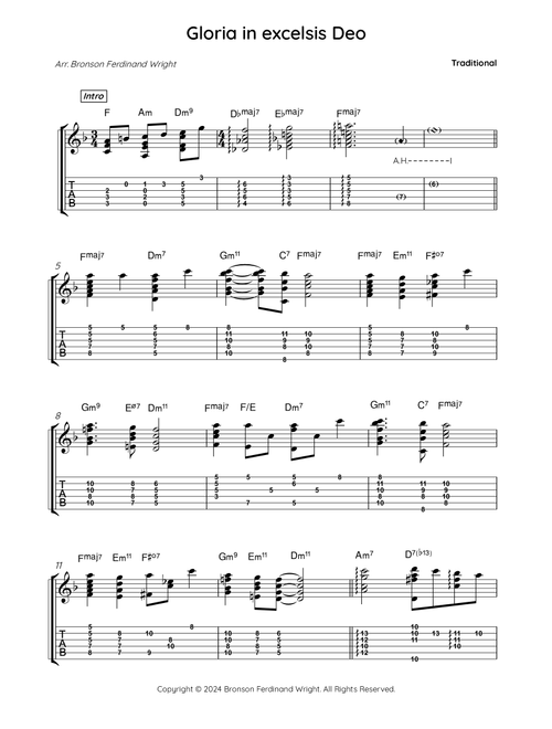 Gloria in excelsis Deo (Arr. Bronson Ferdinand Wright) - Traditional (Solo Guitar)