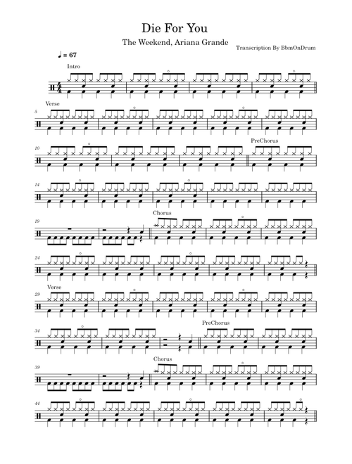 Die for you – The Weekend / Drum Sheet Music