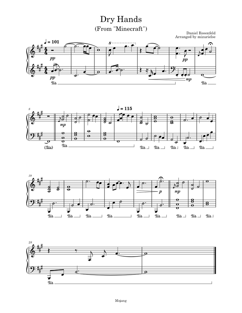 Dry Hands C418 (Piano Solo W/ INTRO) Sheet music for Piano (Solo
