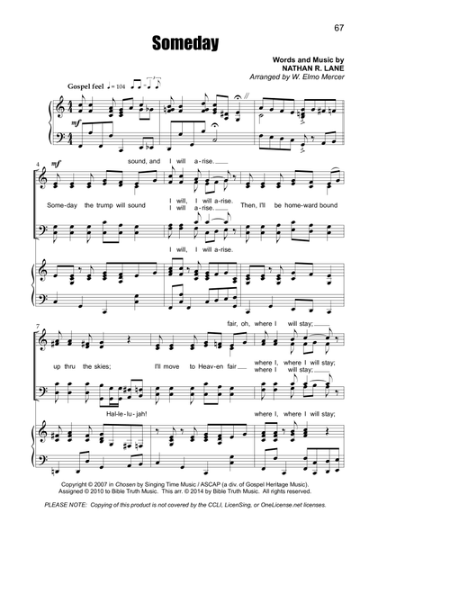 Someday (Arr. W. Elmo Mercer) - Nathan R. Lane (Choral, SATB)
