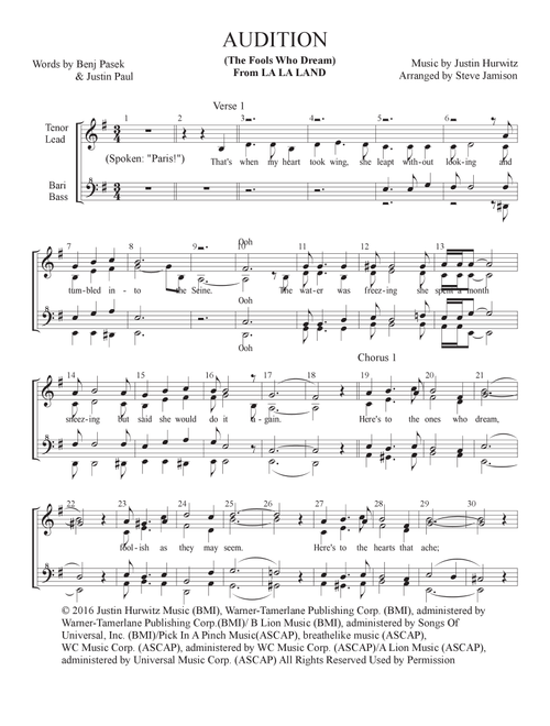 Audition (The Fools Who Dream) (Arr. Stephen Jamison) - Justin Hurwitz, Benj Pasek, Justin Paul (Choral, SSAA)