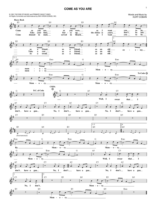 Come As You Are - Nirvana (Lead Sheet - Fake Book)