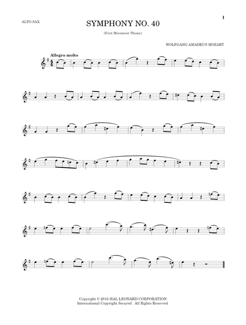 Symphony No. 40 In G Minor, First Movement Excerpt - Wolfgang Amadeus Mozart (Alto Sax Solo)