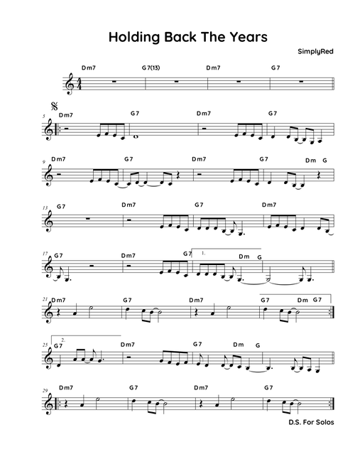 Holding Back The Years (Arr. FakeBook Guy) - Simply Red (Lead Sheet - Fake Book)