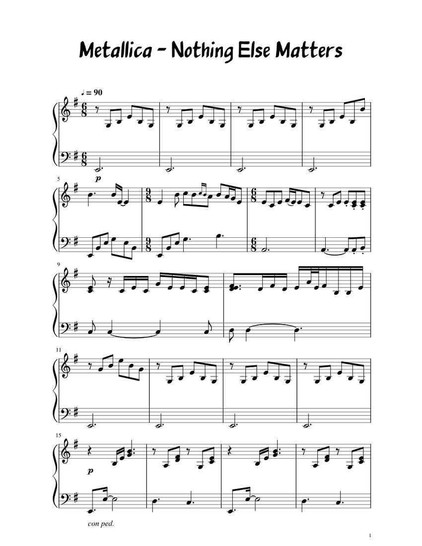Metallica Nothing Else Matters Sheet music for Piano (Solo