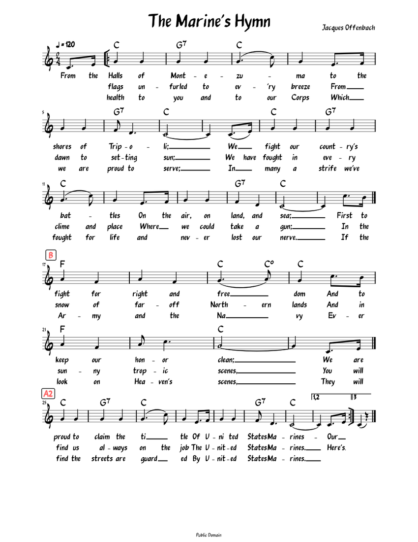 The Marines' Hymn Sheet music for Piano (Solo)