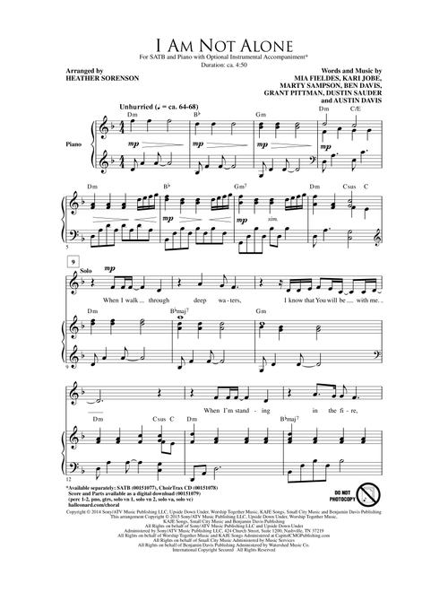 I Am Not Alone (arr. Heather Sorenson) - Kari Jobe (Choral, SATB)