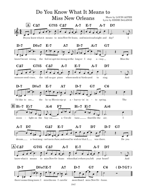 Do You Know What It Means to Miss New Orleans Lead Sheet (C)