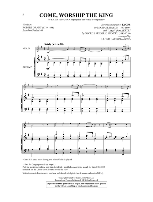 Come, Worship The King (Arr. Lloyd Larson) - Robert Grant, Johann Michael Haydn, George Frideric Handel (Choral, SATB)