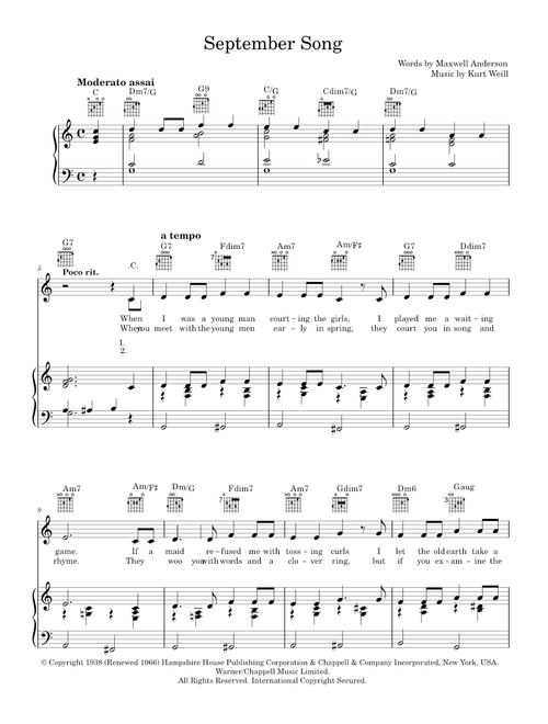 September song - Kurt Weill (Piano-Vocal-Guitar (Piano Accompaniment))