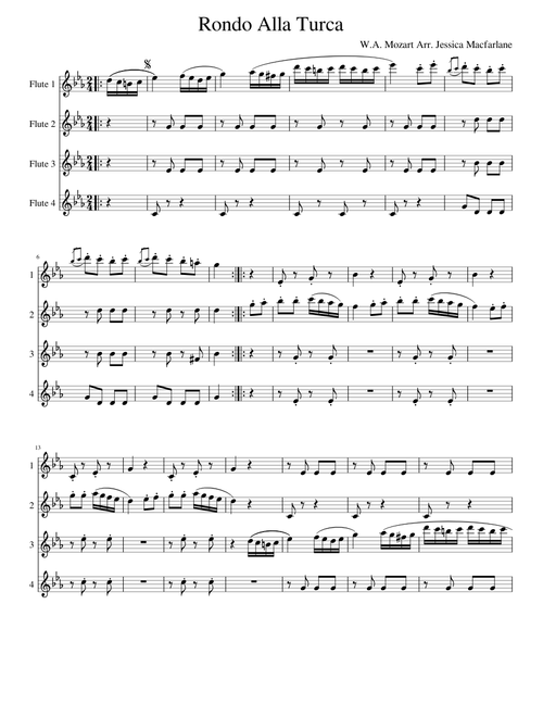 Rondo Alla Turca for Flute Quartet