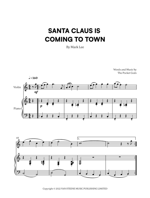 Santa Claus Is Coming To Town (Arr. Cadenza Editions) - The Pocket Gods (Violin and Piano)